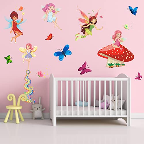 AnFigure Pegatinas de pared para niñas Cuento de hadas Princesa Hada Pegatinas de pared Bebé niña Guardería Pegatinas de pared Habitación de los niños Dormitorio Sala de juegos Pegatinas de pared