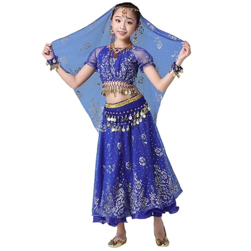 Générique Déguisement Enfant Costume Danse Orientale Robe Indienne Carnaval Fille Indienne Tenue Danse Fille Bauch Tanz Kostüm Performance Vêtements Jupe en Mousseline de Soie Ensemble