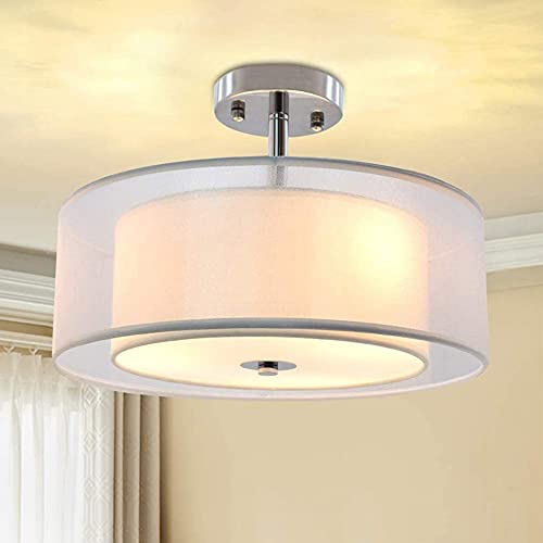 Plafonnier moderne rond tissu argenté luminaire de plafond couloir
