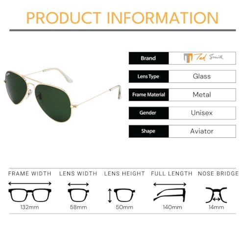 Image of Ted Smith Mens Womens Polycarbonate Uv Protection Metal Pilot Sunglasses