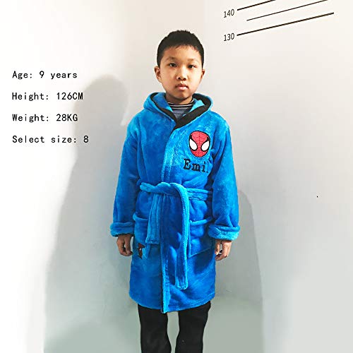 Feetoo [Embroidered Name] Blue Children's Bath Robe Coral Cashmere Warm Boy's Nightgown (14, Embroidered Name) #TOP2