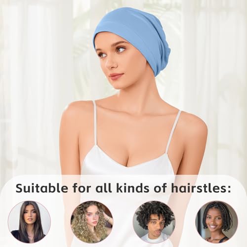 Image of ZHENSILK Silk Bonnet for Sleeping Women, Adjustable Silky Satin Lined Sleep Cap, Silk Hair Wrap Slouch Beanie Hat