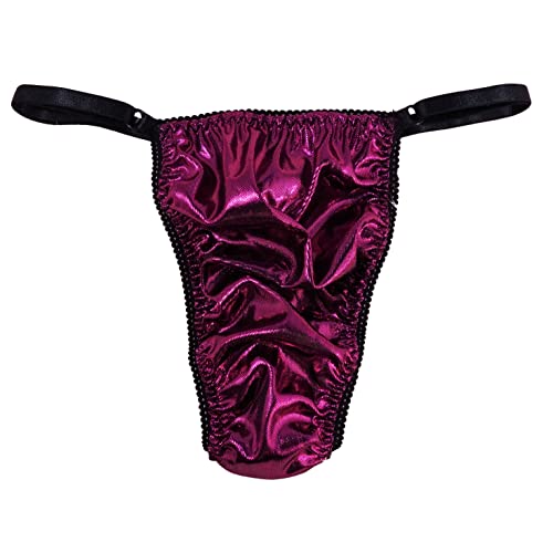 Ania's Poison Sissy Thong Panties Magenta Foil Shiny Sparkle Triangle T-thong Adjustable Men's Thong Panties