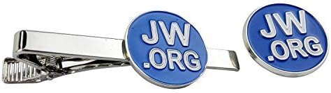 Round Silver Jw.org Necktie Clip and Lapel Pin Set-with Gift Box-Background Color-Blue