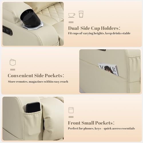 Image of Zero Wall Hugger Power Reclining Loveseat with Adjustable Headrest, Power Loveseat Recliner Sofa with USB&Type-C Ports, Wall Hugger Reclining Loveseat for Living Room (PU Beige, 2 Seater)