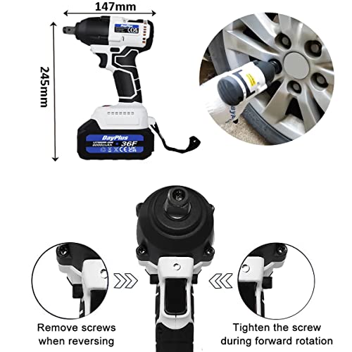 Yiyai Akku Schlagschrauber 420Nm Drehmoment, 3200 RPM, Bürstenloser Motor Akkuschrauber 21V Akku Bohrschrauber mit 2x6.0Ah Akku, 4 Stecknüsse, 5 Bohrer, 13 Schrauben – Bild 4