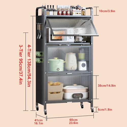 Support pour micro-ondes et étagères de rangement pliables avec roulettes - 3