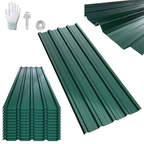 ACXIN 12 fogli profilati trapezoidali, 129,5 x 45 cm = 7 m², zincata, tettoia in acciaio per casetta da giardino, con viti e guanti, colore: verde