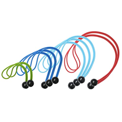 Master Lock 3258EURDAT Cavo Elastico con Sfera [2 * 20 cm + 3 * 30 cm + 3 * 40 cm + 2 * 50 cm] [Confezione da 10 Pezzi] - Ideale per Carichi da Portare in Bici, in Moto, Tappetino Yoga