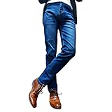 [Sunny Wing] ジーンズ メンズ デニム ルーズ スキニー ストレッチ ストレート パンツ (32, ブルー)
