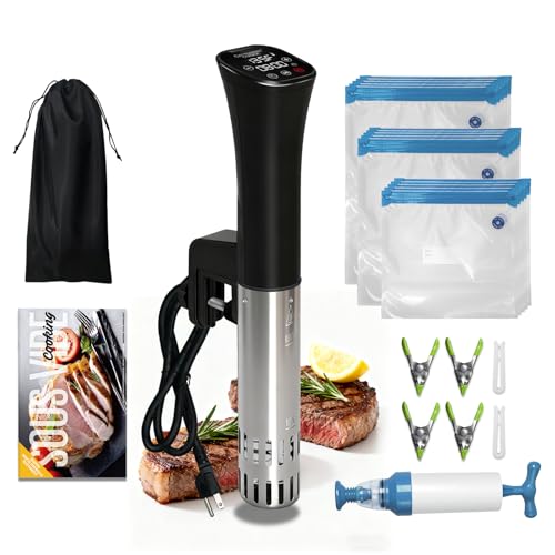 Image of Sous Vide Cooker, Wine Chiller, 1000W, Sous Vide Machine for Kitchen, Immersion Circulator, Sous Vide Kit with Vacuum Bags, Vacuum Pump, Accurate Temperature Timer, Fast Heating