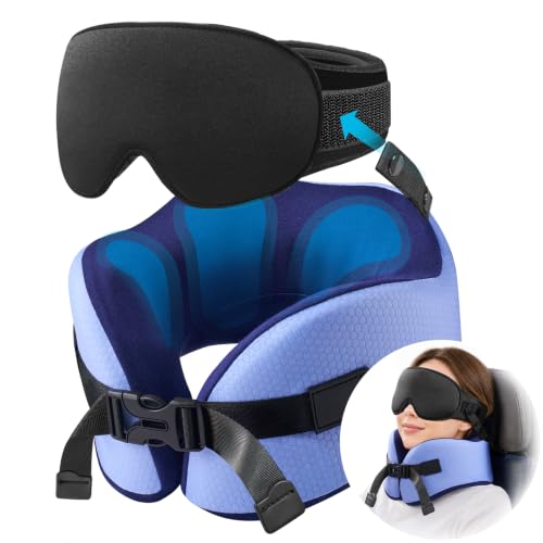 YFONG-Travel-Pillow-with-3D-Sleep-Mask-for-Long-Flights-Airplane-Blue YFONG Travel Pillow with 3D Sleep Mask for Long Flights Airplane, Blue - Image 1