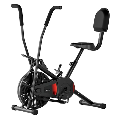 Image of Lifelong Air Bike Exercise Cycle for Home Gym | Dual Action Stationary Cardio Bike for Full Body Workout| Adjustable Cushioned Seat with Backrest |Moving Handles & Anti-Skid Pedals |Max User Weight 125 kg