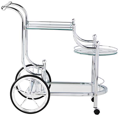 Coaster Home Furnishings Modern Contemporary 3 Shelf Serving Bar Cart Trolley Clear Tempered Glass Caster Wheels Chrome #TOP1