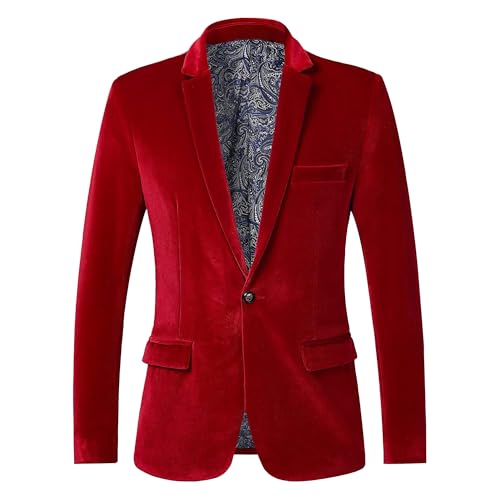 Mens Velvet Blazer One Button Slim Fit Solid Suit Jacket Casual Velvet Sport Coat