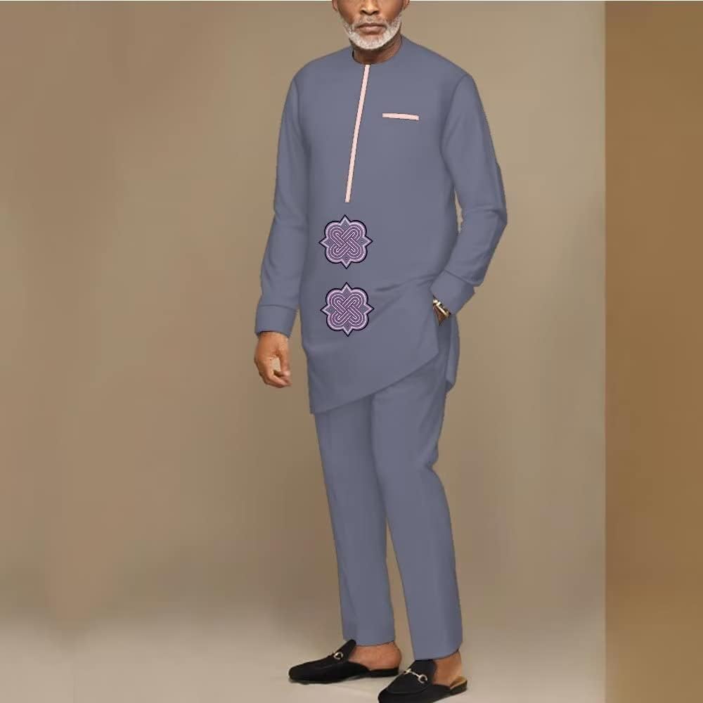 African Suits for Men Dashiki Outfits for Wedding Long Sleeve Mens African Attire 2 Piece African Top and Pant