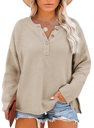 Image of Eytino Womens Plus Size Sweaters Casual Long Sleeve Loose V Neck Button Henley Tops Pullover Knit Jumpers,(1X-5X)