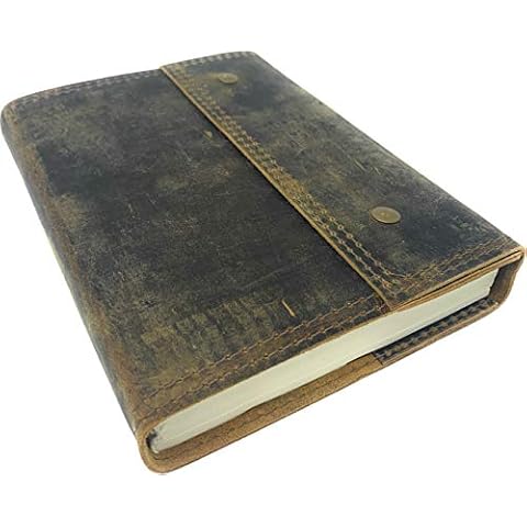 Tuk Tuk Press, Gabriel Edition, Handmade Buffalo Leather Journal, Rustic Weathered Design, 200 Tree Free Thick Recycled Blank Cotton Pages, 8 Inches x 6 Inches Cover