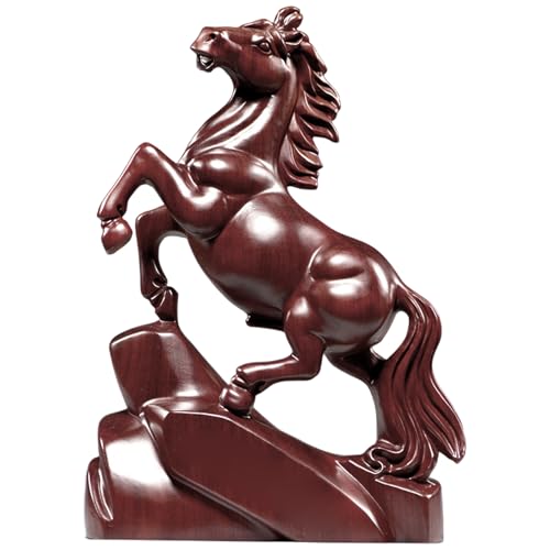 SMELEYOU Estatuilla de Caballo de Madera Estatua de Caballo Rojo Decoración Feng Shui 2026 Año Nuevo Chino Escultura de Animal del zodíaco Adorno de Escritorio para Riqueza y Buena Suerte