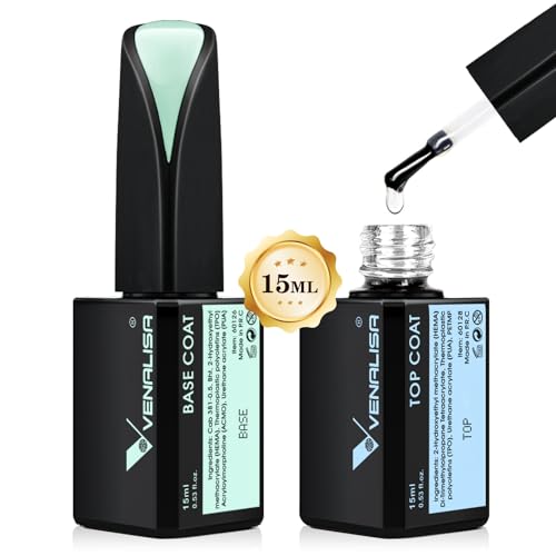 VENALISA 15ml Überlack Top Coat & Unterlack Base coat Long Lasting Unterlack & Überlack Set für Gel Nagellack UV Nagellack Nail Art Salon Design