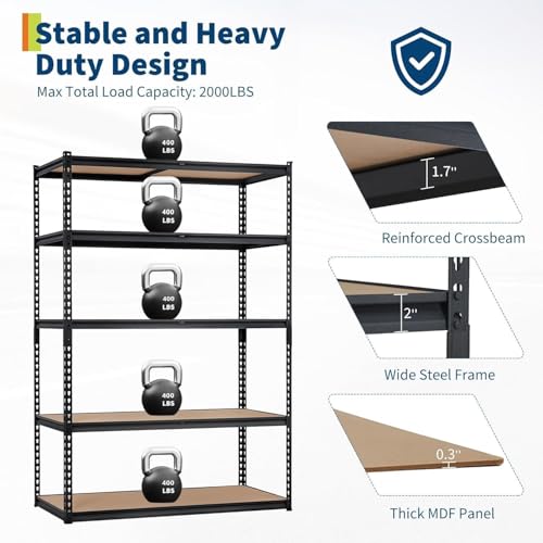 Image of Storage Shelving Unit, 5-Tier Adjustable Metal Storage Shelves, 30 inch L x 12 inch W x 60 inch H Heavy Duty Garage Storage Shelves for Kitchen Pantry Basement Bathroom Laundry