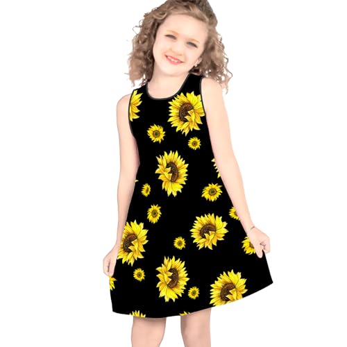 CHAOS MONKEY Girls Animal Print Dress Cute Cartoon Graphic Sleeveless Dress Kids Summer Casual A Line Dresses