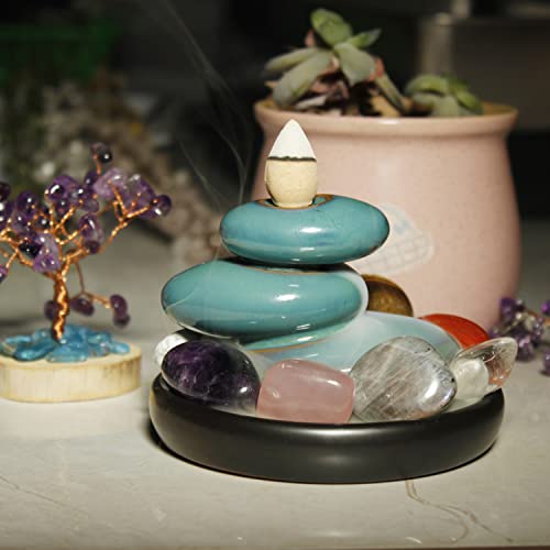 New Ceramic Backflow Incense Holder Incense Burner Waterfall,Balance Stones Zen With 7 Chakras Healing Crystals And Stones,Free Backflow Incense Cones,Aromatherapy Ornament Home Decor #TOP2