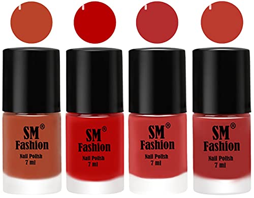 Image of Nail Polish Combo Set (Pack of 4) Quick Dry Gel Finish Nail Paint | Light Coral,Red,Coral Pink ,Dark Peach | 7 ml Each