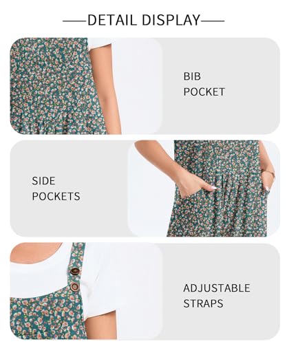 NILOUFO Women Summer Wide Leg Bib Overalls - Casual Loose Jumpsuits Baggy Rompers with Pockets Adjustable Strap(Green Flor, X-Large) — view 5