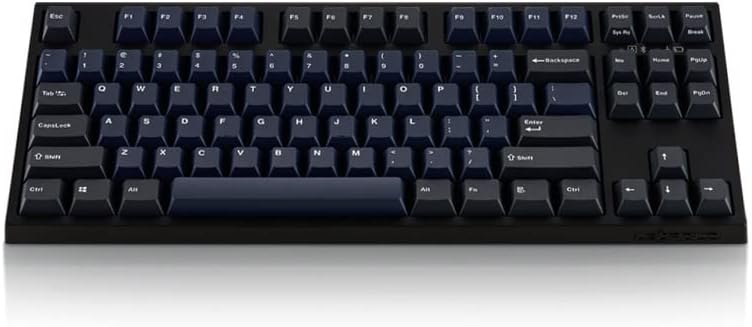 Angled front view of the Leopold FC750RBT keyboard, highlighting the profile of the keycaps and the compact TKL layout.