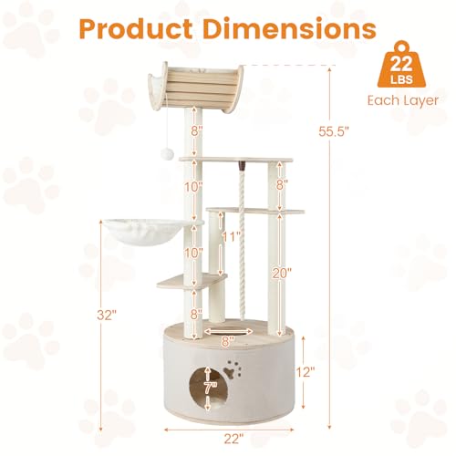 Árbol para gatos de madera de 55.5 pulgadas con múltiples niveles miniatura 4