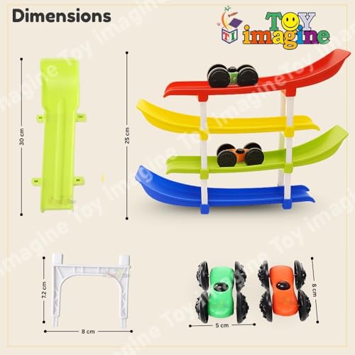 Toy Imagine 4-Level Car Ramp Racer Toy with 4 Cars – Rolling Track Toy for Kids Ages 2–7 | Birthday Gift for Boys & Girls | Educational & Fun Car Toy Set | Colorful Racing Action