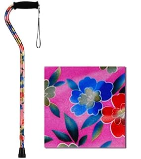 NOVA Designer Walking Cane with Offset Handle, Lightweight Adjustable Cane with Carrying Strap, Cane for Men and Women, Walking Canes for Balance, Pink Garden Design