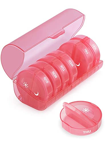 Image of TookMag Pill Organizer 2 Times a Day, Travel Medicine Pill Organizer, Weekly AM PM Pill Box, Large Capacity 7 Day Pill Cases for Vitamin /Fish Oil /Supplements (Pink)