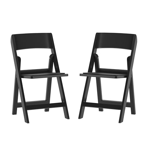 Image of Flash Furniture Hercules Tucker Commercial Black Resin Folding Chair - Lightweight, Vinyl Padded Removable Seat, Indoor Outdoor Use, Event & Wedding Ready, Set of 2