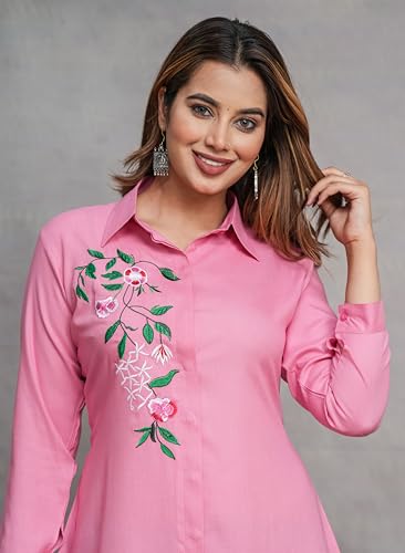 Image of Casual Full Sleeve Hand Embroidery Rayon Women's Long Shirt