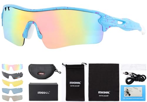 Image of ITSCOOL Polarized Sports Sunglasses with 5 Interchangeable Lenses for Men Women Softball Baseball Running Cycling Glasses