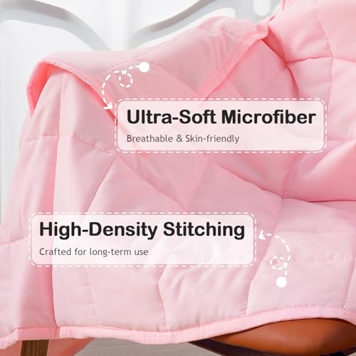Kivik Weighted Blanket 7 lbs, 41" x 60" Pink Weighted Blankets for Small Single/Twin Size Bed, All-Season Breathable Soft Heavy Blanket for Travel, Calming & Sleep, Washable