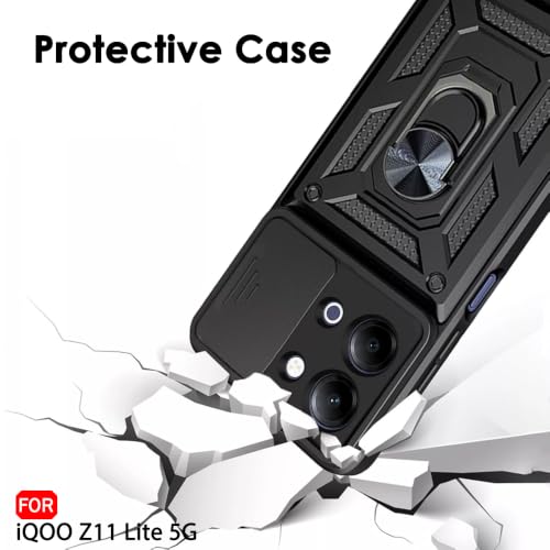 Image of TheGiftKart Tough Armor Bumper Back Cover Case for iQOO Z11 Lite 5G | Sliding Camera Cover, Kickstand & Ring Holder | 360 Degree Protection Back Cover Case for iQOO Z11 Lite 5G (PC & TPU, Black)