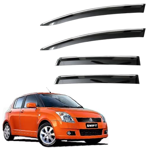 Image of CAR SAAZ Unbreakable Chrome Smoke Door Visor for Swift (2005-2010) | Premium Sun, Rain Wind Deflector Chrome Strip Side Door Rain Visor - Set of 4 Pcs