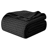 Elegant Comfort Premium 100% Cotton Waffle Blanket - Lightweight Breathable Waffle Weave Bed Blanket - Soft and Warm All Season Blanket for Couch, Sofa and Bed, Queen Size 90x90 Inches, Black