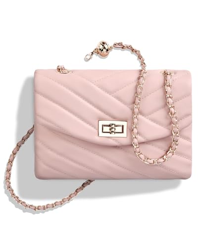 Image of LAVTUG Quilted Crossbody Bag for Women Small Flap Purse with Gold Chain | Faux Leather, Elegant Designer Shoulder Handbag, Everyday Use