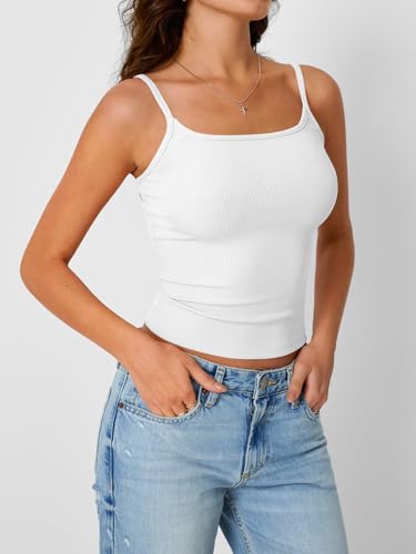 Trendy Queen Camisole Tops for Women 2025 Summer Crop Tank Top Square Neck Adjustable Spaghetti Strap Sleeveless Shirts3