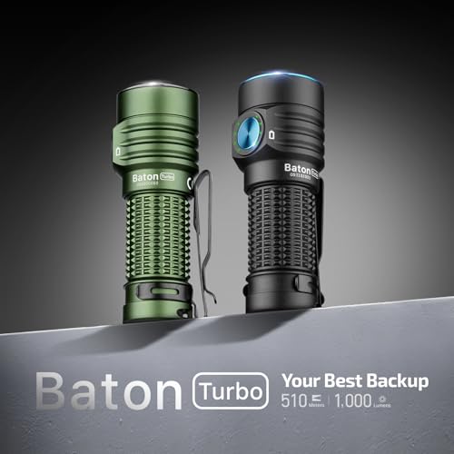 OLIGHT Arkfeld Ultra Cool White 1400 Lumens EDC Flat Flashlight Bundle with BatonTurbo 1000 Lm Rechargeable Handheld Flash Light