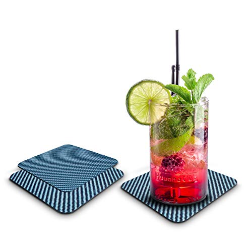 Posavasos de Carbono Reales en un Juego de 2 | Posavasos de Cerveza Modernos con un diseño Elegante para Cada Bebida Bar, Cueva del Hombre, Fiesta | Posavasos de cóctel únicos (Azul) Cover