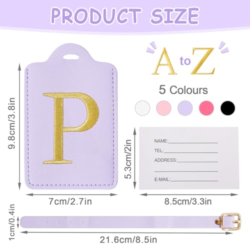 Image of Initial Letter Luggage Tags for Suitcases, Personalized Embroidered Letter Luggage Bag Suitcase Identifier Name Tag, Cute PU Leather Travel Luggage Tags, Bag Tags for Luggage Handbags(Purple P)