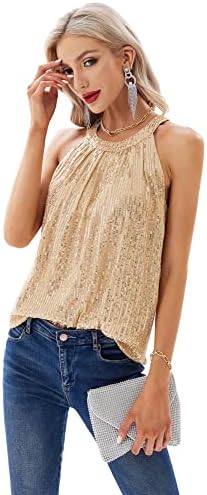 GRACE KARIN Damen Pailletten Top - Glitzer Weste Mit U-Ausschnitt Für Party & Cocktailabende