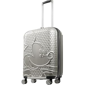 FUL Disney Mickey Mouse 26 Inch Rolling Luggage, Hardshell Suitcase with Spinner Wheels, Silver