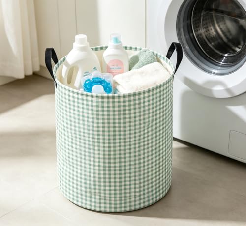 Image of 19.7 inch Laundry Basket,Dirty Clothes Hamper,Waterproof Storage Bin,Room Decor,Gift Baskets(Little Green Grid)
