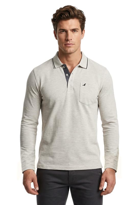 Image of AMERICAN CREW Full Sleeves Polo Collar T-Shirt with Pocket for Men